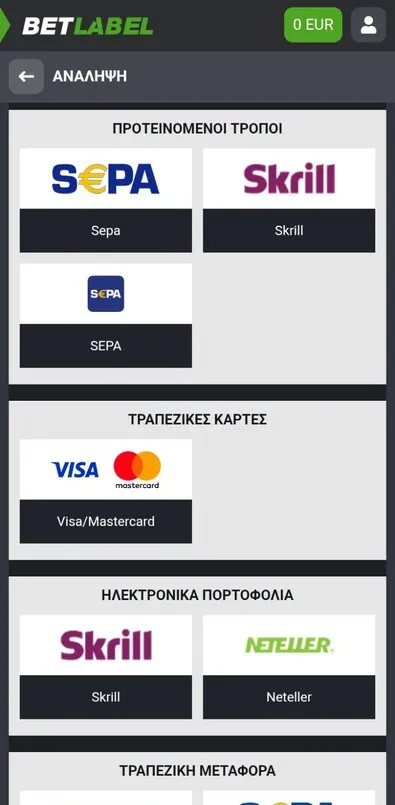 Αναλήψεις στο BetLabel Casino – Τρόποι και χρόνοι πληρωμών